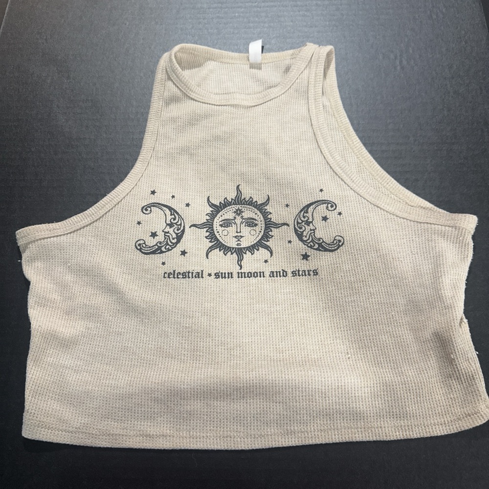 Celestial Sun Moon Stars Halter Crop Top